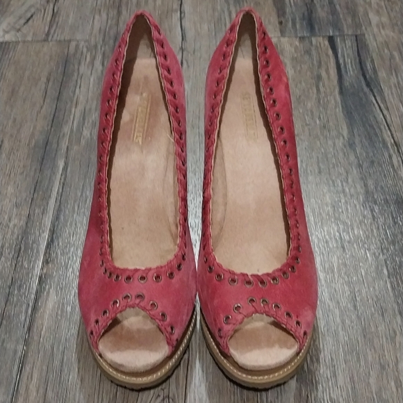 Seychelles Leather Platform Heels Shoes  Womens 8 Peep Toe Wedges - Picture 3 of 10